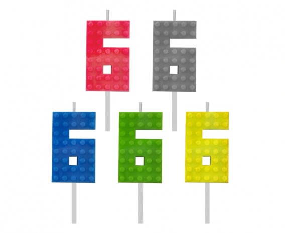 Tuf-Tuf Lego-Kuchenkerze Nummer 6, 5,5 cm | pro Stück