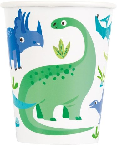 Unique Party Dinosaur Cups Blue & Green 270 ml | 8 pieces