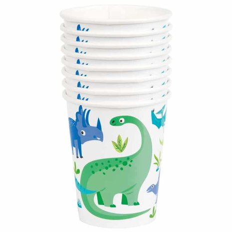 Unique Party Gobelets dinosaures bleus et verts 270 ml | 8 pièces