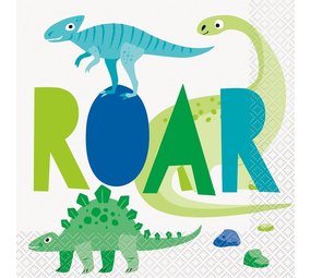 Unique Party Serviettes dinosaures bleues et vertes 33 x 33 cm | 16 pièces