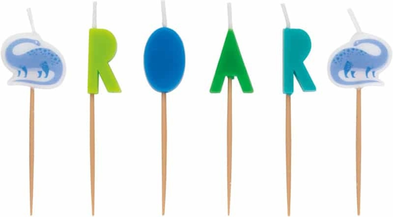 Unique Party Bougies à gâteau dinosaures bleues et vertes | Lot de 6