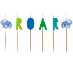 Unique Party Dinosaur Cake Candles Blue & Green | 6-piece