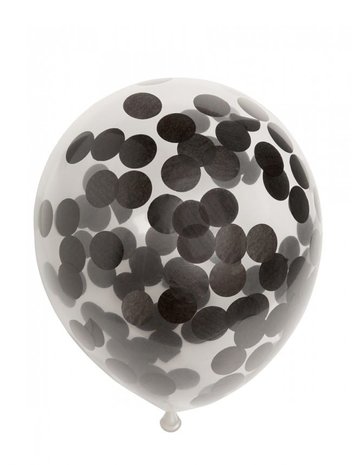 WeFiesta Luftballons mit schwarzem Konfetti, 30 cm | 6 Stück