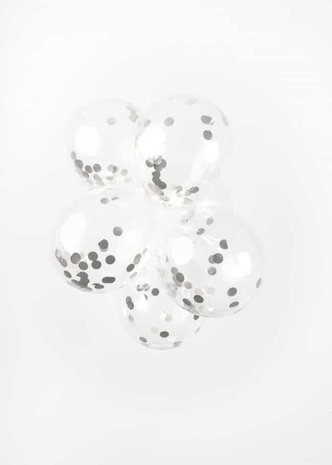 Ballonnen met zilveren confetti | 6 stuks Ballonnen met zilveren confetti | 6 stuks