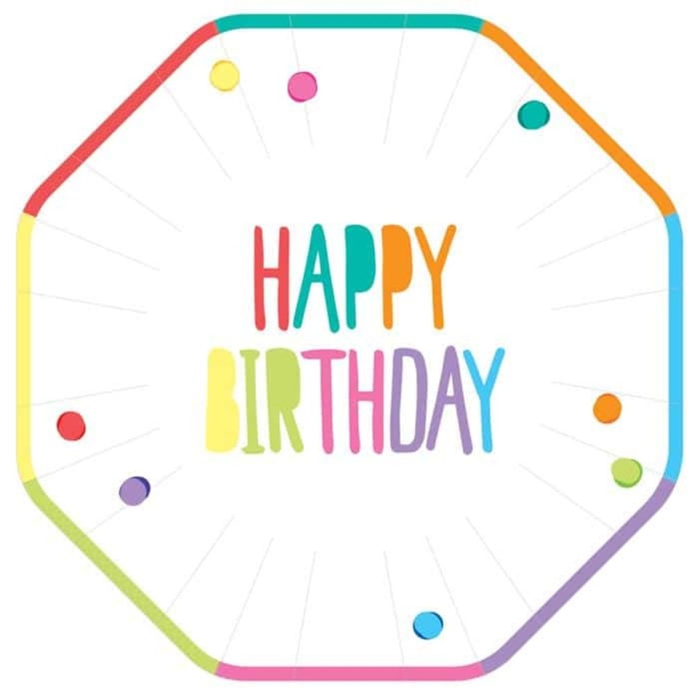 Assiettes « Joyeux anniversaire » aux couleurs festives, 23 cm | 8 pièces