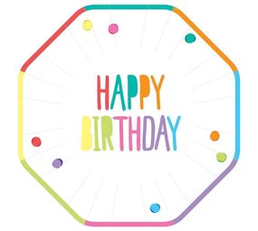 Happy Birthday Festive Colors Plates 23 cm | 8 pieces