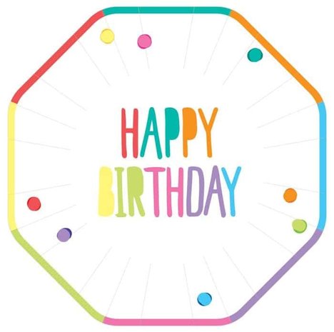 Assiettes « Joyeux anniversaire » aux couleurs festives, 23 cm | 8 pièces