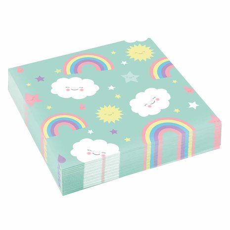 Amscan Servetten Rainbow & Cloud 33x33cm  | 20 stuks Amscan Servetten Rainbow & Cloud 33x33cm  | 20 stuks