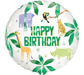 Unique Party Animal Safari Happy Birthday Folie Ballon 45cm | per stuk Unique Party Animal Safari Happy Birthday Folie Ballon 45cm | per stuk