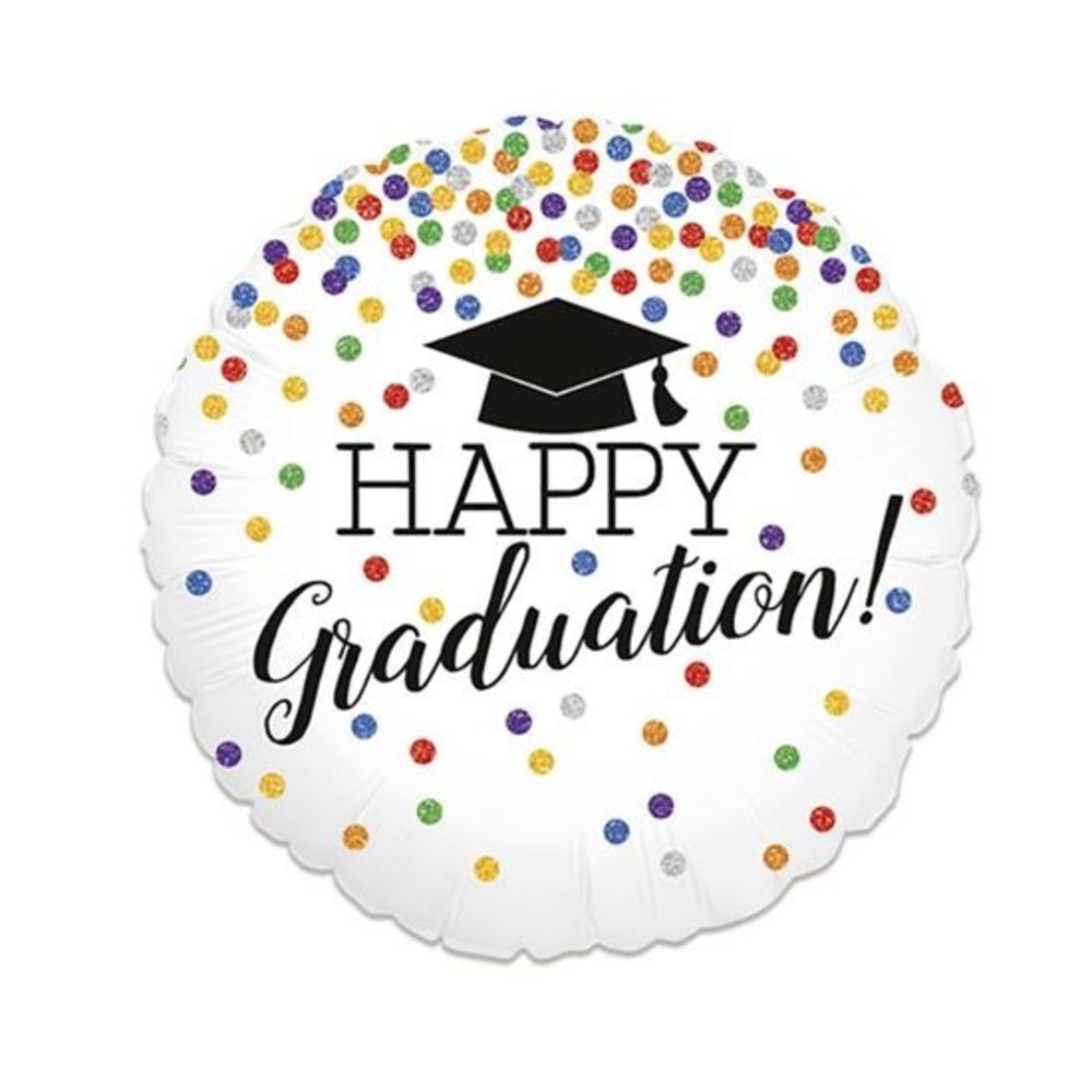 Ballon à l'hélium « Bonne remise de diplôme ! » avec confettis | 46 cm