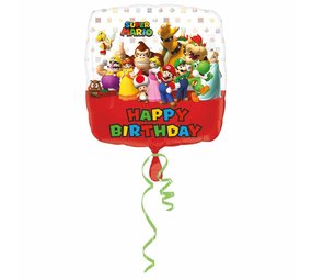Super Mario Bros Happy Birthday Folie Ballon 43cm | per stuk Super Mario Bros Happy Birthday Folie Ballon 43cm | per stuk