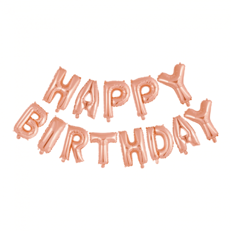 Ballons en aluminium rose doré « Joyeux anniversaire » | 5 mètres