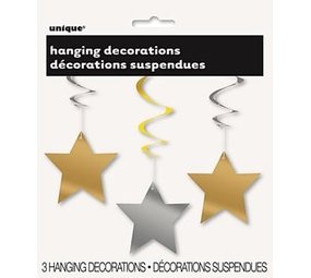 Haza - Witbaard Décoration suspendue étoile argentée et dorée | 3 pièces