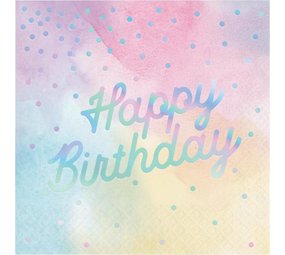 Servetten Iridescent Happy Birthday 33x33cm | 16 stuks Servetten Iridescent Happy Birthday 33x33cm | 16 stuks