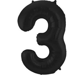 Folat Foil Balloon Number 3 Matte Black Metallic | 86cm