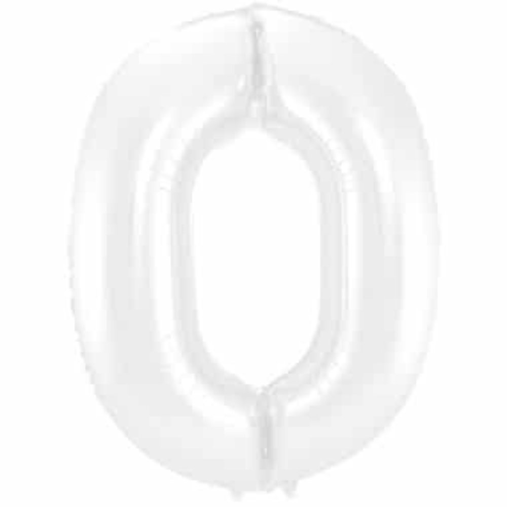Folat Folienballon Zahl 0, mattweiß-metallic | 86 cm