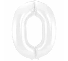 Folat Folienballon Zahl 0, mattweiß-metallic | 86 cm