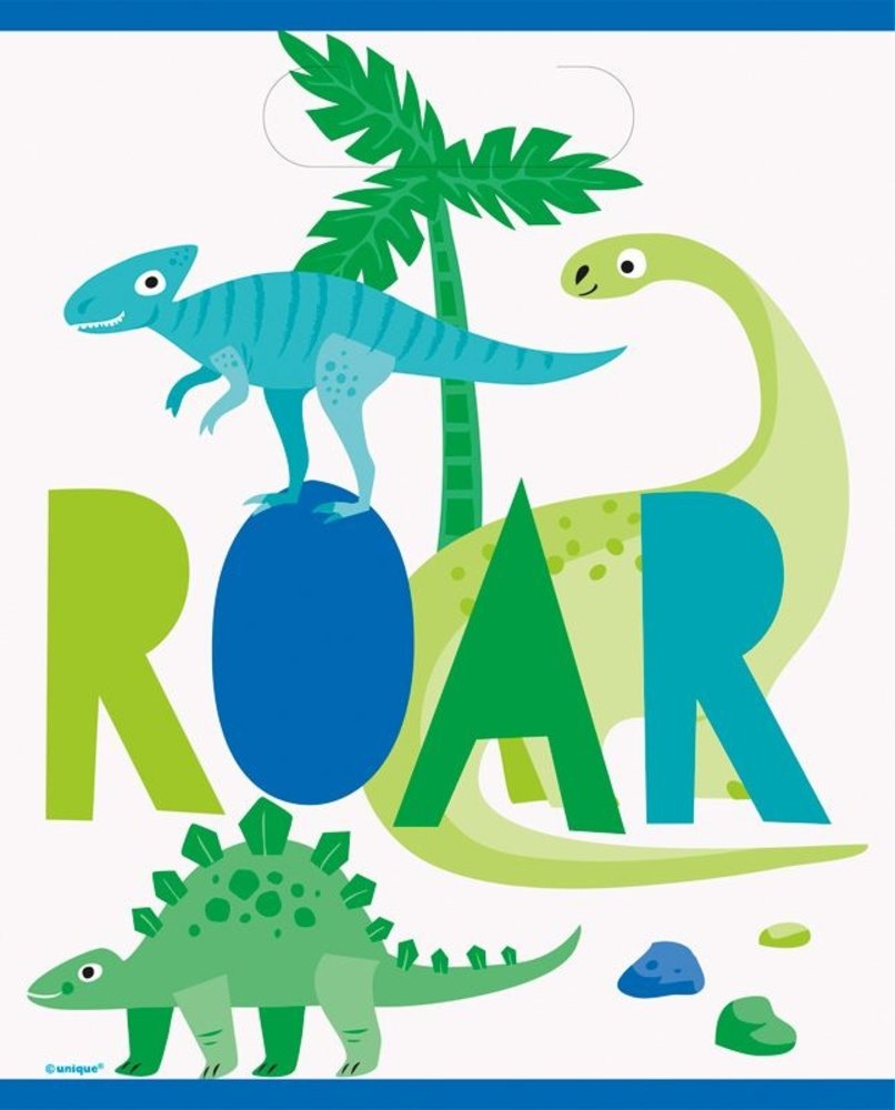 Unique Party Dinosaur Party Bags Blue & Green 23x18cm | 8 pieces