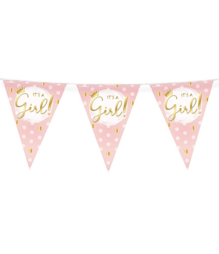 Guirlande de naissance « C'est une fille ! » Rose et or | 10 m