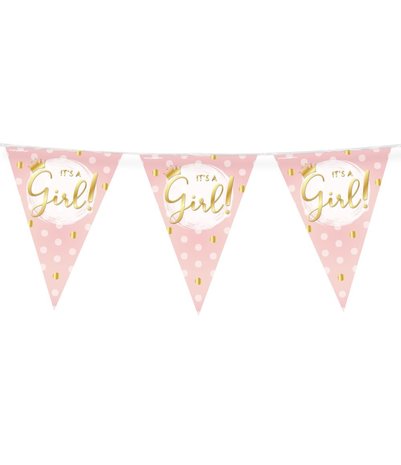 Geburtsgirlande „Es ist ein Mädchen!“ Rosa und Gold | 10 m