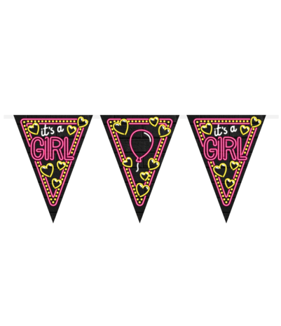 Paper Dreams Slinger It's a Girl Neon 10mtr | per stuk Paper Dreams Slinger It's a Girl Neon 10mtr | per stuk