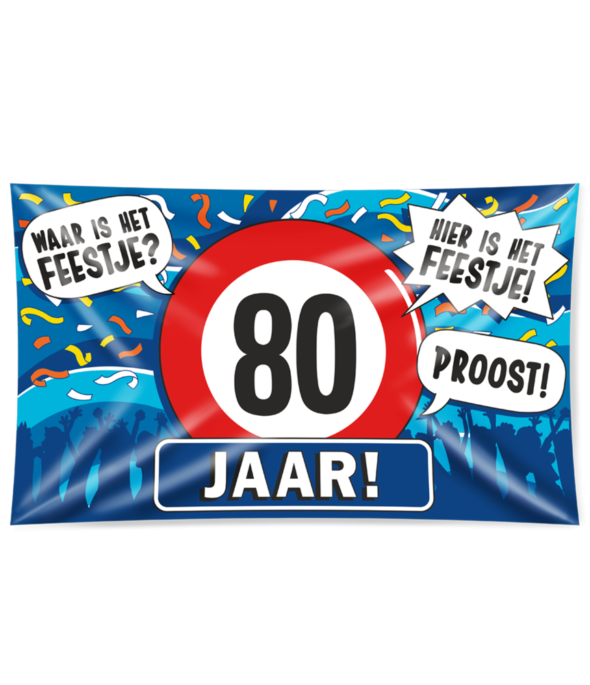 Paper Dreams Gevelvlag 80 jaar verkeersbord XXL  | 150x90cm Paper Dreams Gevelvlag 80 jaar verkeersbord XXL  | 150x90cm