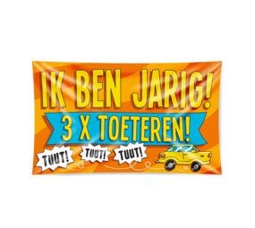 Paper Dreams Gevelvlag Ik ben jarig 3x toeteren XXL  | 150x90cm Paper Dreams Gevelvlag Ik ben jarig 3x toeteren XXL  | 150x90cm
