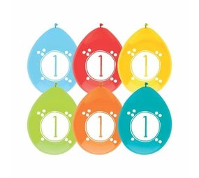Haza - Witbaard Ballonnen 1 jaar Festive Colors 30cm | 6 stuks Haza - Witbaard Ballonnen 1 jaar Festive Colors 30cm | 6 stuks