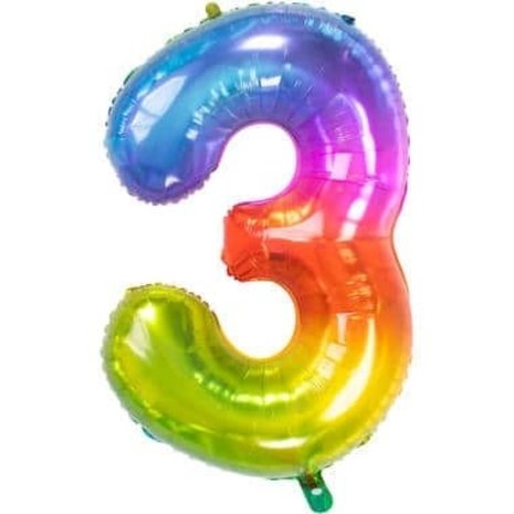 Folat Ballon gonflé à l'hélium Yummy Gummy arc-en-ciel chiffre 3 | 81 cm
