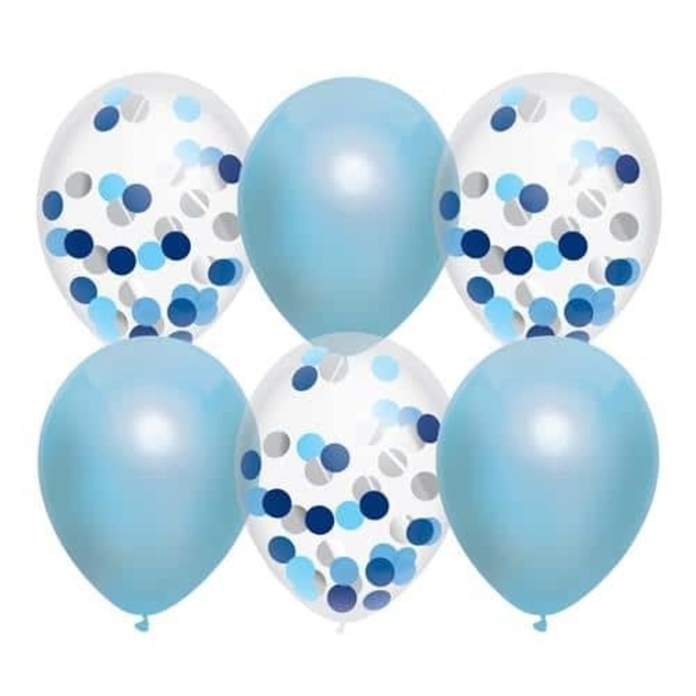 Haza - Witbaard Ballon blauw mix met confetti | 6 stuks Haza - Witbaard Ballon blauw mix met confetti | 6 stuks
