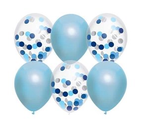 Haza - Witbaard Ballons bleus mélangés avec confettis | 6 pièces