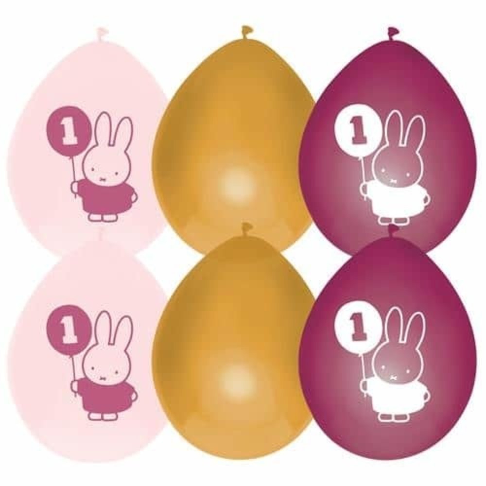Haza - Witbaard Nijntje ballonnen 1ste verjaardag meisje | 6 stuks Haza - Witbaard Nijntje ballonnen 1ste verjaardag meisje | 6 stuks