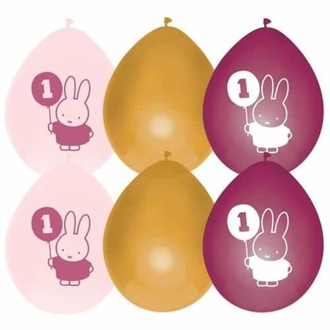 Haza - Witbaard Miffy-Luftballons zum 1. Geburtstag für Mädchen | 6 Stück