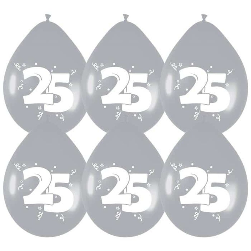 25 Jahre Silberne Luftballons 30 cm | 6 Stück
