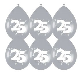 25 Jahre Silberne Luftballons 30 cm | 6 Stück