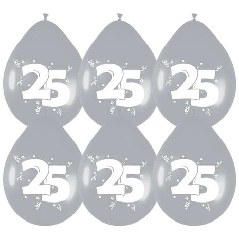 Ballonnen 25 jaar Zilver 30cm | 6 stuks Ballonnen 25 jaar Zilver 30cm | 6 stuks