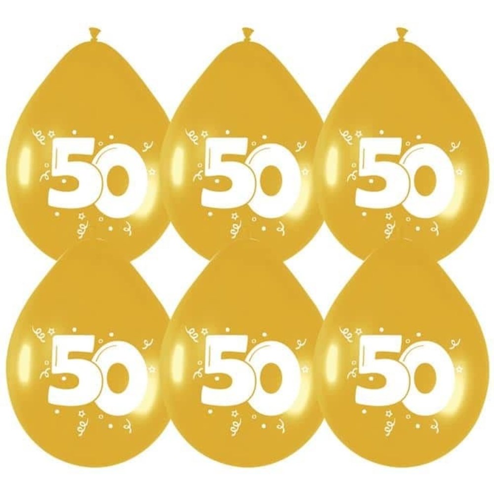 50th Birthday Balloons Gold Metallic 30cm | 6 pieces
