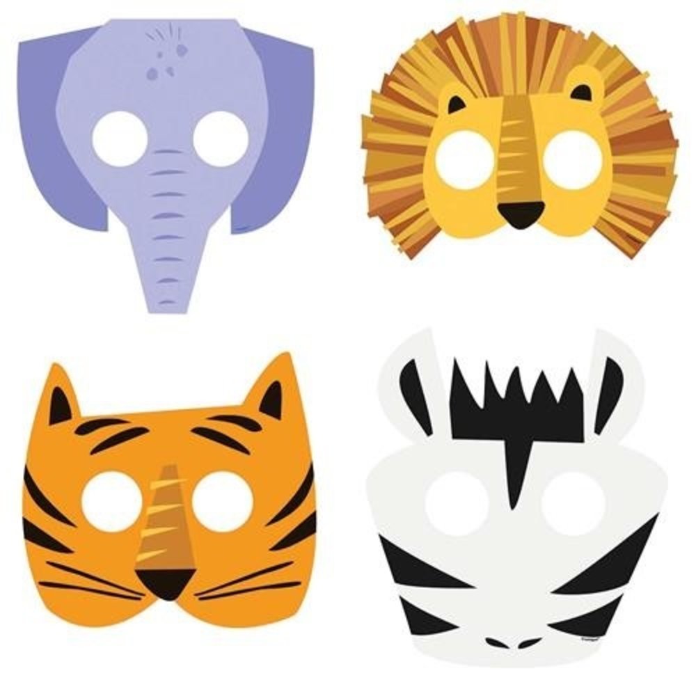 Unique Party Masques d'animaux de safari 16x22cm | 8 pièces