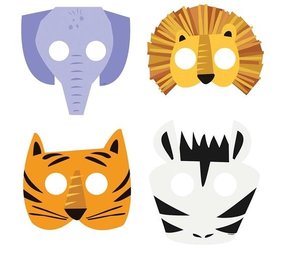 Unique Party Tier-Safari-Masken 16 x 22 cm | 8 Stück