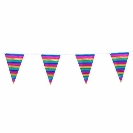 Regenbogenfarbene Metallic-Wimpelkette | 10 m Regenbogenfarbene Metallic-Wimpelkette | 10 m