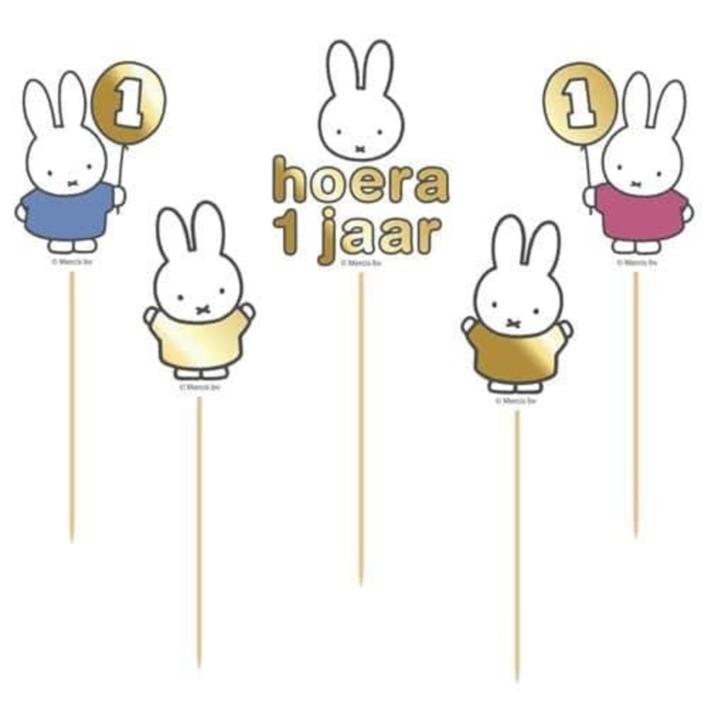 Haza - Witbaard Décoration de gâteau Miffy pour 1er anniversaire | lot de 5