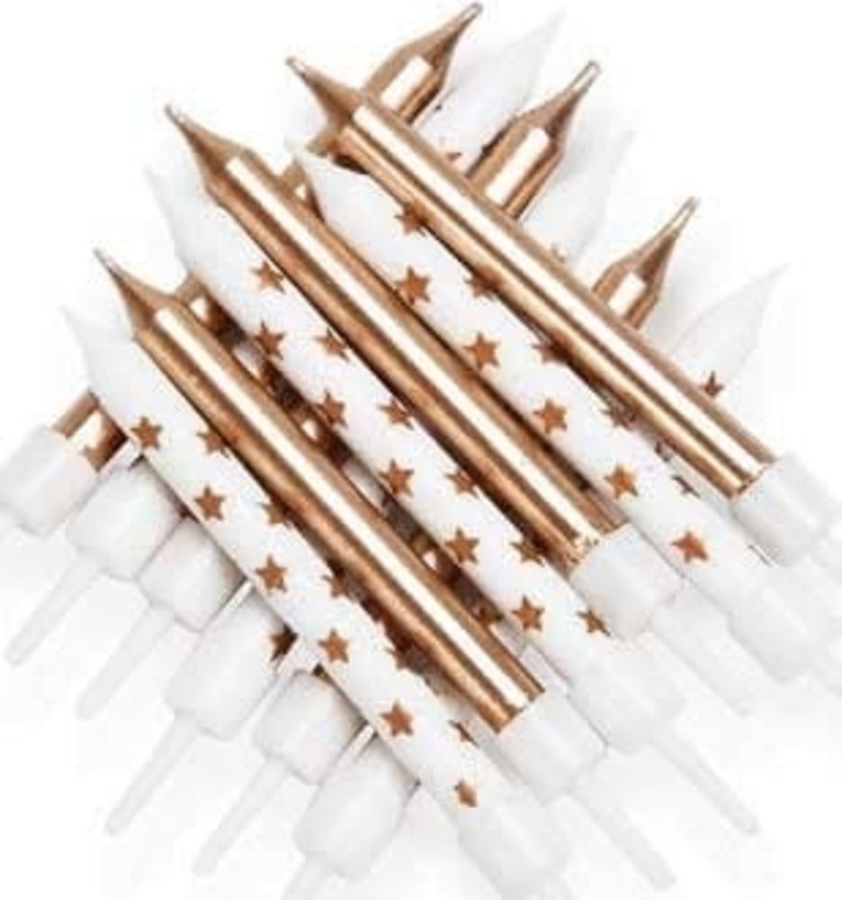 Gold Metallic Cake Candles with Stars | 12 pieces