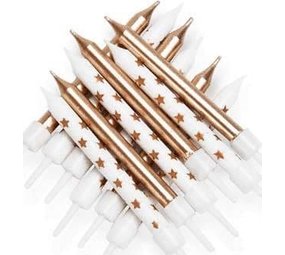 Bougies à gâteau dorées métallisées avec étoiles | 12 pièces