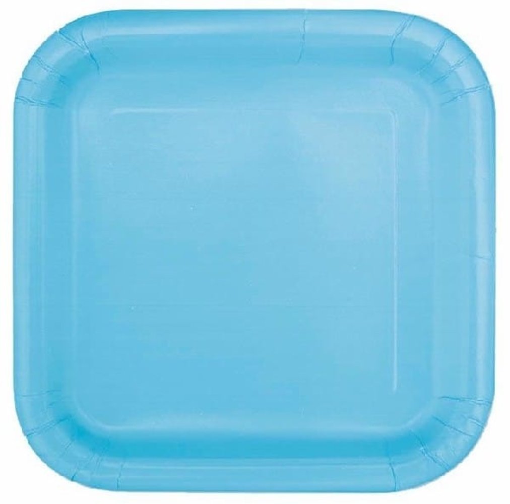 Unique Party Light Blue Square Plates 23x23cm | 14 pieces