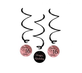 Paper Dreams Swirls Cheers to 16 years rose goud/zwart | per 3 stuks Paper Dreams Swirls Cheers to 16 years rose goud/zwart | per 3 stuks