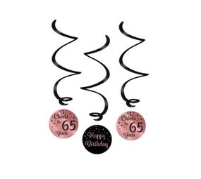 Paper Dreams Swirls Cheers to 65 years rose goud/zwart | per 3 stuks Paper Dreams Swirls Cheers to 65 years rose goud/zwart | per 3 stuks