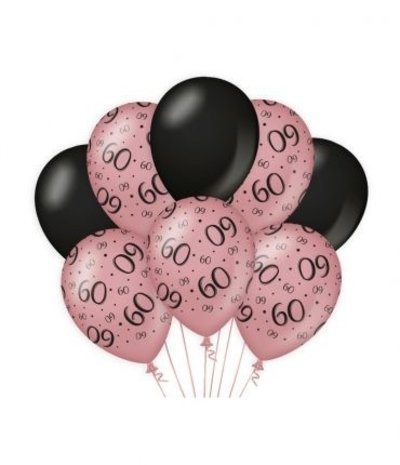 Paper Dreams Ballonnen 60 jaar Rose Goud/Zwart 30cm | 8 stuks Paper Dreams Ballonnen 60 jaar Rose Goud/Zwart 30cm | 8 stuks