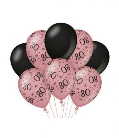 Paper Dreams Ballons pour 80e anniversaire, or rose/noir, 30 cm | 8 pièces