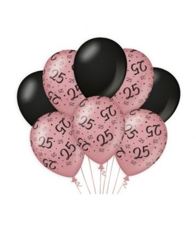 Paper Dreams Ballonnen 25 jaar Rose Goud/Zwart 30cm | 8 stuks Paper Dreams Ballonnen 25 jaar Rose Goud/Zwart 30cm | 8 stuks