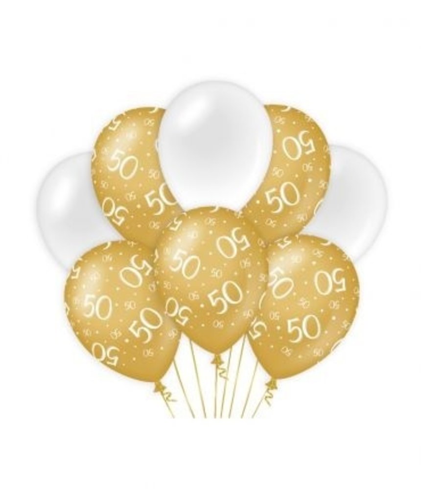 Paper Dreams Ballonnen 50 jaar Wit/Goud | per 8 stuks Paper Dreams Ballonnen 50 jaar Wit/Goud | per 8 stuks